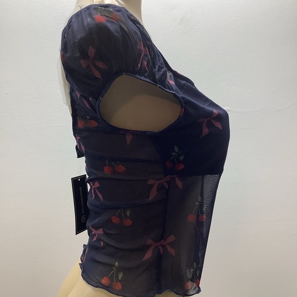 Just Polly Size Large Blue Mesh Cherry & Bows Crop Top. New With Tags - Picture 3 of 5